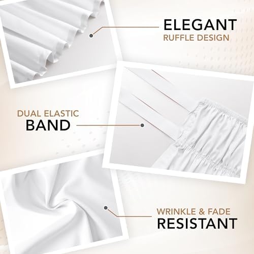 Wrap Around Queen Bed Skirt, Easy Fit Elastic Belt, 16 Inch Drop, White - Image 6