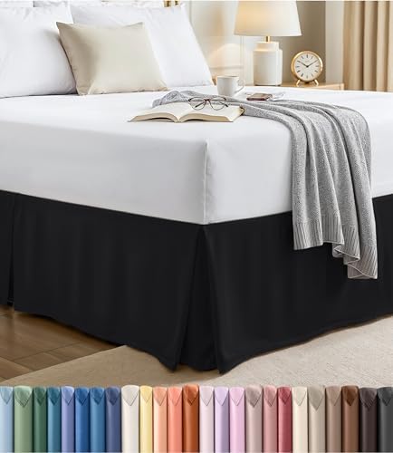 King Size Pleated Bed Skirt, Hides Under-Bed Storage 16 Inch Drop, Black by UTOPIABEDDING