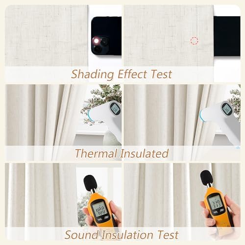 Guken 100% Blackout Linen Curtains 94 Inch Long for Bedroom 2 Panels Cream - Image 4