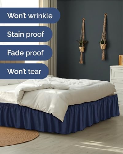 CGK Wrap Around Dust Ruffle Bed Skirt - Full Size, 21" Inch, Navy Blue - Image 4