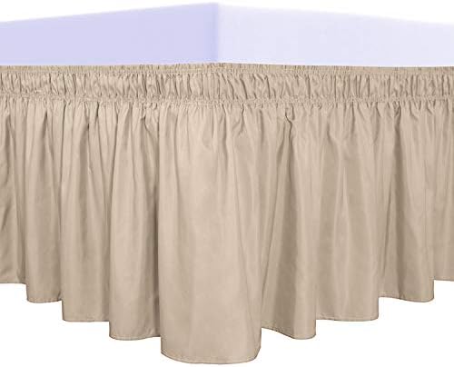 PureFit Wrap Around Ruffled Bed Skirt, Beige, Queen/King - 14" Drop by PureFit