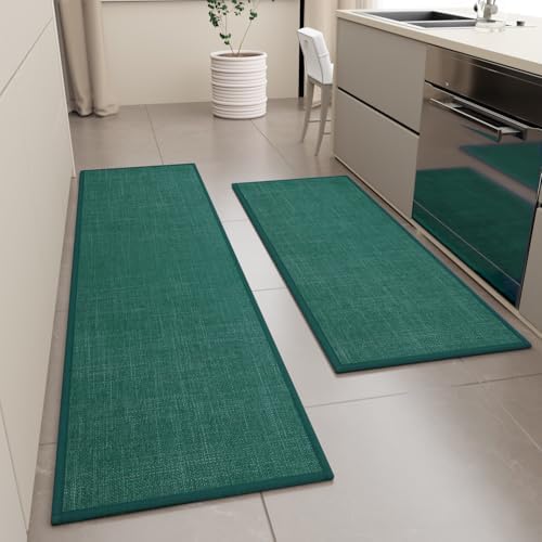 SUMLANS Kitchen Mats Set of 2 PCS for Floor, Washable Non Slip Rugs, Green - Image 2