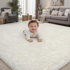 PLHXFR 4x6 Area Rugs Living Room: Fluffy Bedroom Rug Shag Carpet White by PLHXFRSoftAreaRugs