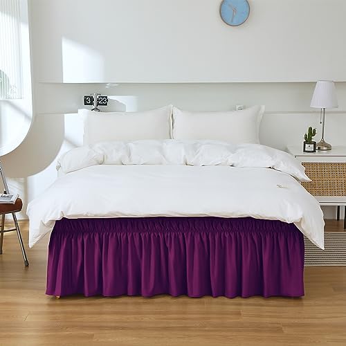 MEILA Wrap Around Elastic Bed Skirt for Twin & Full Beds, 16" Drop, Purple - Image 7