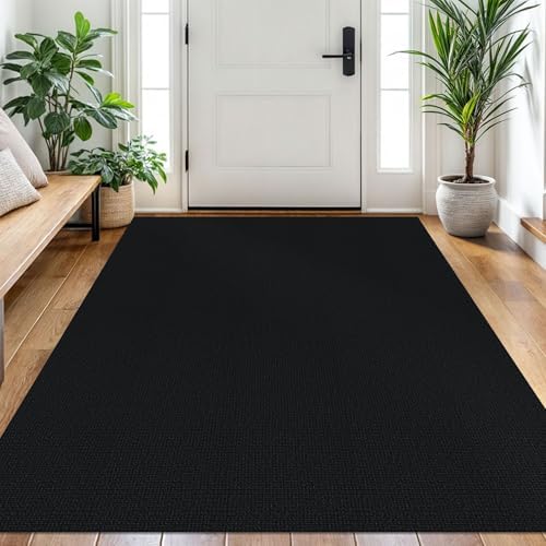 EARTHALL Washable Area Rug, Non Slip Entryway Rug, 4x6 Ft, Black Heather by Unknown