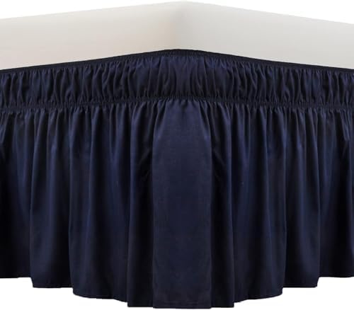 MEILA Wrap Around Bed Skirt for Queen & King Beds, 12" Drop, Navy Blue by MEILA
