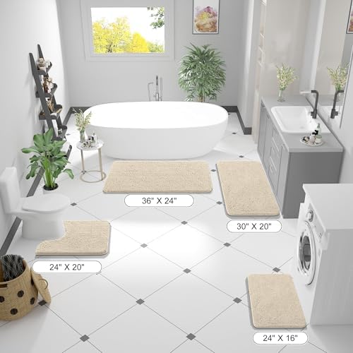 OLANLY Small Bathroom Rugs 24x16, Extra Soft Absorbent Chenille Bath Rugs, Rubber Backing Quick Dry, Machine Washable Bath Mats for Bathroom Floor, Tub and Shower, Home Decor Accessories, Sand - Image 2