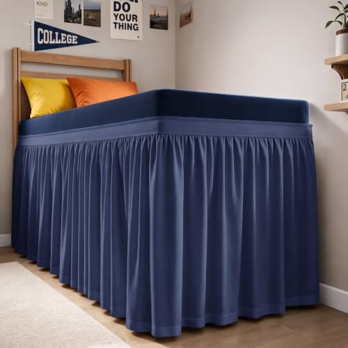 CGK Linens Dorm Room Bed Skirt Full XL - Dorm Essentials - 40" Navy Blue by CGKUnlimited