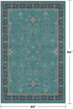 Washable 5x8 Teal Rug for Living Room, Boho Area Rugs for Bedroom Under Bed, Modern Floral Low-Pile Non Skid Carpet for Dining Room Under Table, Stain Resistant Vintage Home Décor - Image 2