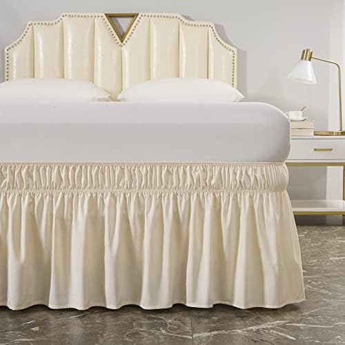 MEILA Wrap Around Elastic Bed Skirt for Twin & Full Beds, 14" Drop, Beige - Image 2