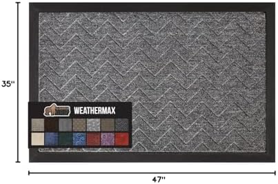 GORILLA GRIP WeatherMAX Door Mat, Indoor Outdoor Use, 47x35, Silver Chevron - Image 2