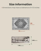 Amada 5x7 Washable Area Rug for Living Room, Light/Gray, Vintage Style - Image 2
