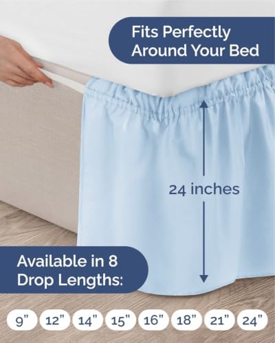 CGK Wrap Around Dust Ruffle Bed Skirt - King Size, 24" Inch, Sky Blue - Image 4