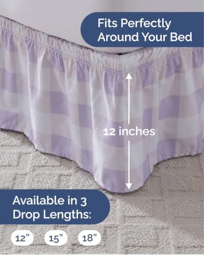 CGK Wrap Around Dust Ruffle Bed Skirt - Queen Size, 12" Inch, Mauve - Image 4