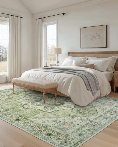Amada Large 8x10 Washable Area Rug for Living Room, Green, Vintage Style - Image 3