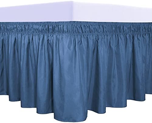 PureFit Wrap Around Ruffled Bed Skirt, Navy, Queen/King - 14" Drop by PureFit
