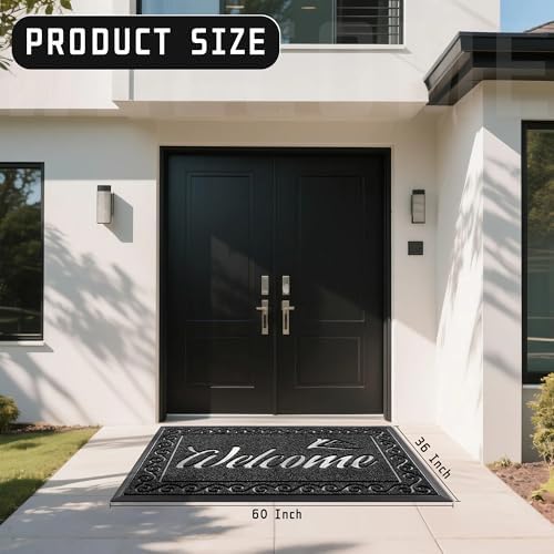 Yimobra Welcome Mat, Heavy Duty Sturdy Door Mats for Home Entrance Outdoor Indoor, Front Doormat for Outside Patio Floor Entry Porch Garage Office, Waterproof, Low Profile, 60 x 36, Black - Image 3