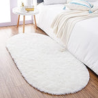 2.6x5.3 Cream White Fluffy Soft Oval Rug Non-Slip for Bedroom Dorm Hallway by ModernHomeDecor
