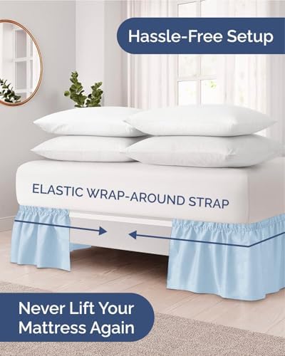 CGK Wrap Around Dust Ruffle Bed Skirt - King Size, 15" Inch, Sky Blue - Image 2