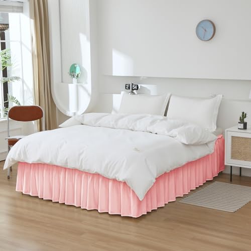 MEILA Wrap Around Elastic Bed Skirt for Twin & Full Beds, 24" Drop, Pink - Image 3