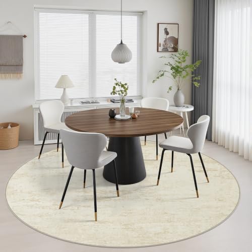 Round Area Rug Living Room: 5 ft Modern Washable Carpet Taupe - Image 5