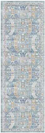Madane Kitchen Runner 2'6''x8' Soft Rug Runners for Hallways, Blue/Gold - Image 3