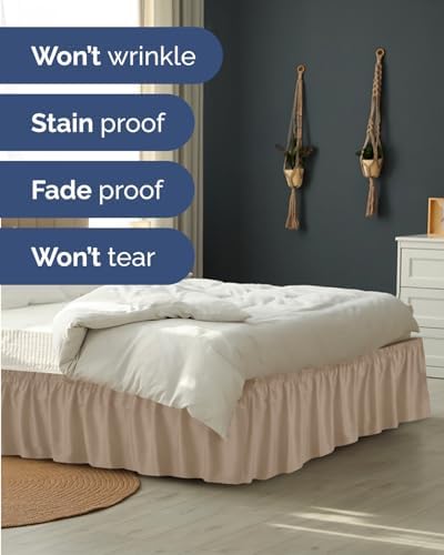 CGK Wrap Around Dust Ruffle Bed Skirt - Queen Size, 24" Inch, Cream - Image 5