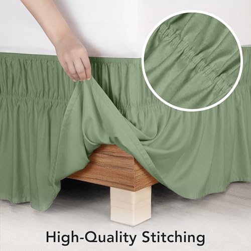 Wrap Around Queen Bed Skirt, Easy Fit Elastic Belt, 16 Inch Drop, Sage - Image 5