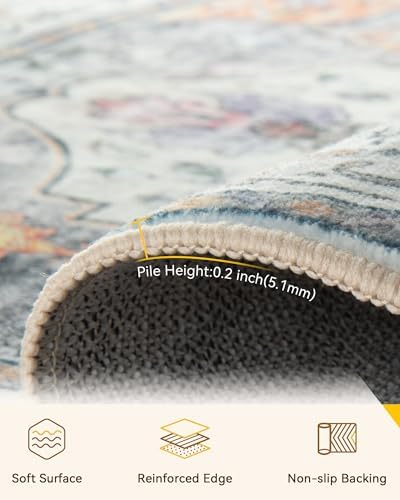 RELEANY Washable Area Rug, Runner 2'6"x14', Beige/Carbon Grey/Orange - Image 2