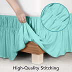 Wrap Around Queen Bed Skirt, Easy Fit Elastic Belt, 16 Inch Drop, Spa Blue - Image 6