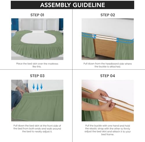 Wrap Around Queen Bed Skirt, Easy Fit Elastic Belt, 16 Inch Drop, Sage - Image 4