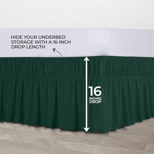 Wrap Around King Bed Skirt, Easy Fit Elastic Belt, 16 Inch Drop, Emerald - Image 4