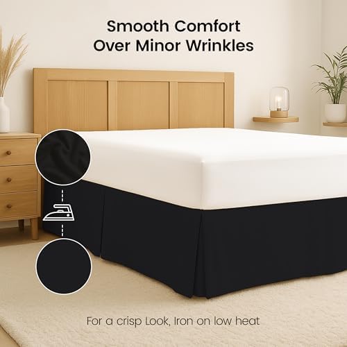 Queen Size Pleated Bed Skirt, Hides Under-Bed Storage 16 Inch Drop, Black - Image 6
