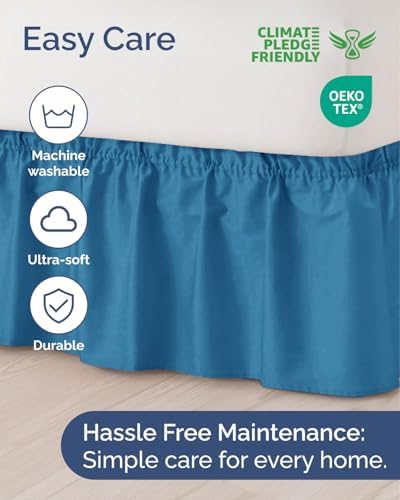 CGK Wrap Around Dust Ruffle Bed Skirt - King Size, 15" Inch, Denim Blue - Image 6
