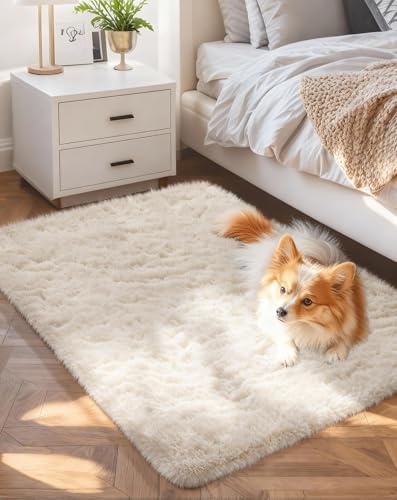 Ophanie Small Ivory Entryway Throw Rugs for Bedroom, 2x4 Mini Area Rug, Affordable Non Slip Fluffy Carpet, Fuzzy Soft Living Room Rugs, Home Decor Aesthetic, Nursery by Ophanie