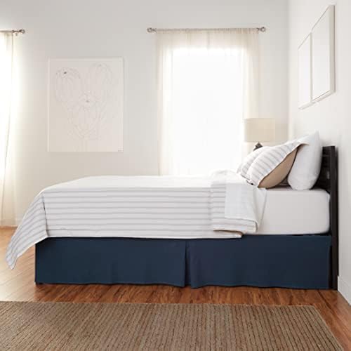 Amazon Basics Lightweight Pleated Bed Skirt, Fade Resistant, Wrinkle Resistant, Machine Washable, Queen, Navy Blue - Image 3