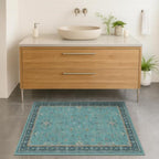 2x4 Washable Teal Throw Rugs for Entryway Indoor - Washable Non Slip Kitchen Rug, Boho Floral Small Carpet for Bathroom, Powder Room, Non Slip Low Pile Stain & Fade Resistant Indoor Décor - Image 3