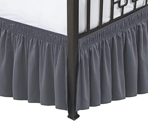 Wrap Around King Size Bed Skirt Split Corner 17" Drop-Elastic Dust Ruffle by Biscaynebay