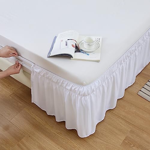 MEILA Wrap Around Elastic Bed Skirt for Queen & King Beds, 16" Drop, White - Image 3