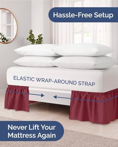 CGK Linens Wrap Around Dust Ruffle Bed Skirt - Queen, 15" Burgundy - Image 2