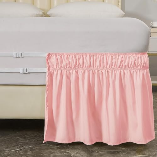 MEILA Wrap Around Bed Skirt Three Fabric Sides Elastic Dust Ruffled 12 Inch Tailored Drop,Easy to Install Fade Resistant-Pink, Queen/King - Image 6