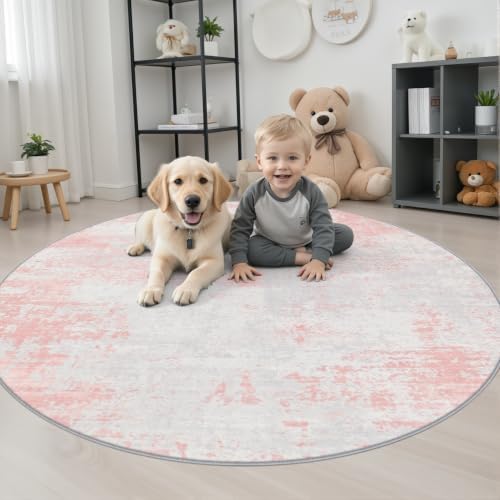 Round Area Rug Living Room: 4 ft Modern Washable Indoor Carpet - Image 3