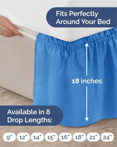 CGK Wrap Around Dust Ruffle Bed Skirt - King Size, 18" Inch, Royal Blue - Image 4