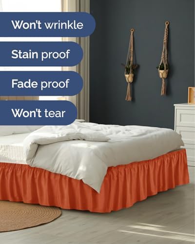CGK Wrap Around Dust Ruffle Bed Skirt - Queen Size, 15" Inch, Terracotta - Image 5