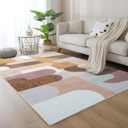 Living Room Rug 6x9 Brown Area Rug Machine Washable Carpet Non Slip Indoor Large Rugs for Bedroom, Classroom, College Dorm, Farmhouse, Dining Room, Kids Playroom - Image 2