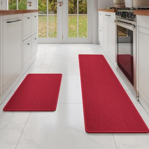 YDKGL Kitchen Mat Kitchen Rugs Sets of 2 PCS Non Slip Red 17"x30"+17"x59" by YDKGL