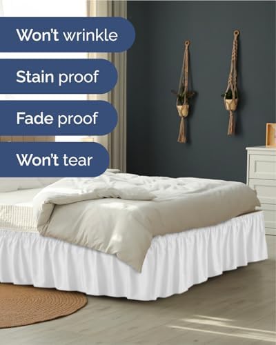 CGK Wrap Around Dust Ruffle Bed Skirt - Queen Size, 14" Inch, White - Image 5