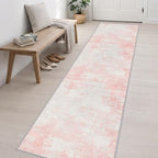 2.6x14 Washable Runner Rug:Modern Abstract Soft Carpet Pink White - Image 3