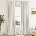 Guken 100% Blackout Linen Curtains 94 Inch Long for Bedroom 2 Panels Cream by Guken