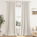 Guken 100% Blackout Linen Curtains 94 Inch Long for Bedroom 2 Panels Cream by Guken